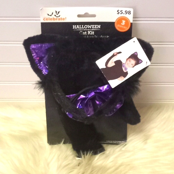Halloween Cat Kit- 3 Pc Accessories. Black & Purple - Picture 2 of 12